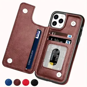 Wallet Case for iPhone 16e 16 15 14 13 12 11 Pro Max, Card Holder, PU Leather Stand Slot, Dual Magnetic Buckles, Shockproof Protection Cover