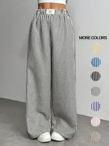 Women's Casual Striped Wide Leg Woven Pants, Womenswear, Comfortable Elastic Waist Trousers, Fashion Aesthetic Chic Loose Fit Design for Daily Wear, Casual Lounge Pant