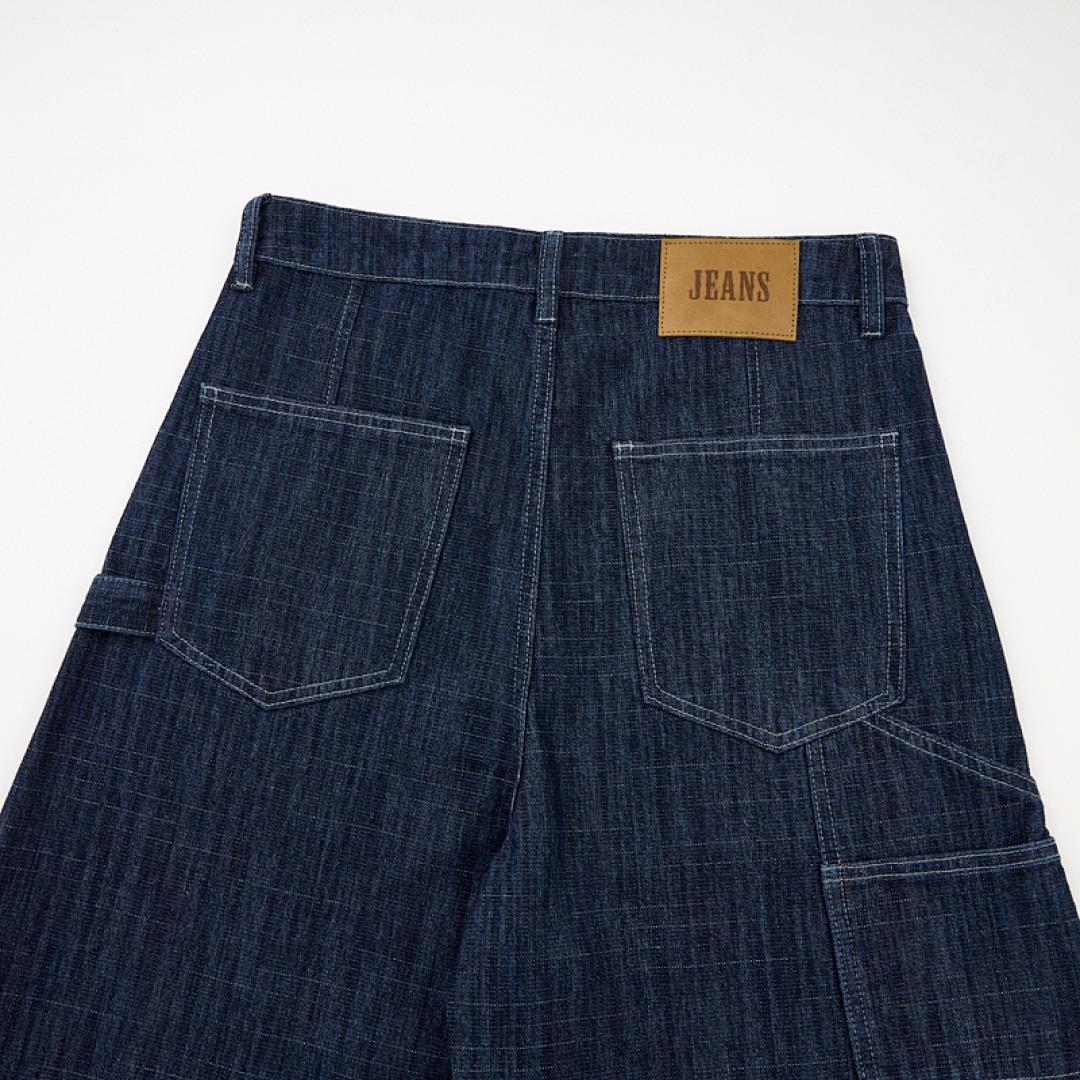 Inflation-themed men’s workwear baggy carpenter jeans | dark wash wide-leg streetwear denim