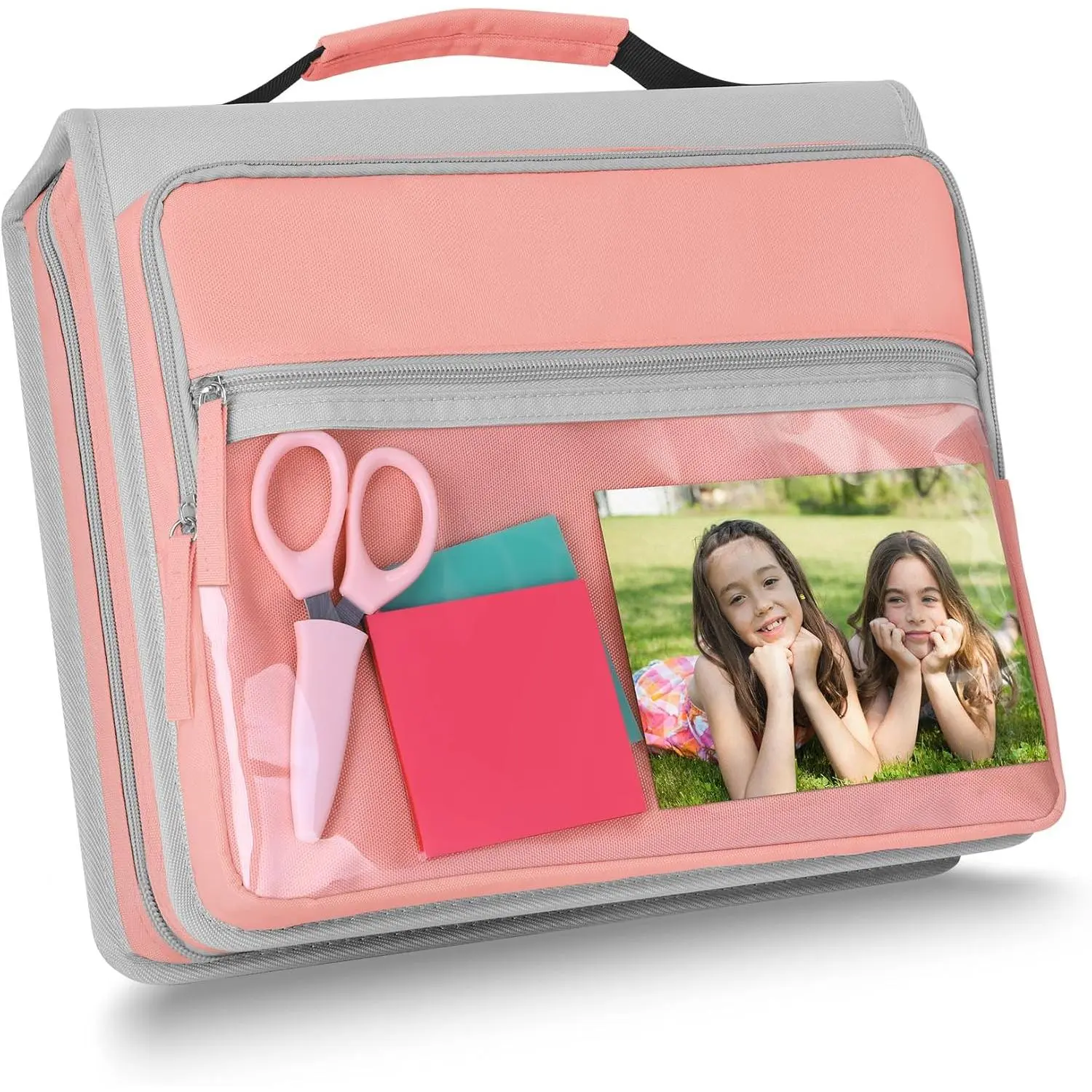 Zipper Binder 3 Ring with Handle, 2 Inch O-Ring Document Organizer Middle School Binder with Zipper for Students, 5-Tab Expanding File Folder & 2 Mesh Pouches, DIY Clear Front Pocket,