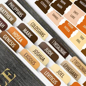 Brown  Tabs, 90 Large Print  Index Tabs for Study , Laminated Easy-to-Read Label, Christian  for Women, Men,