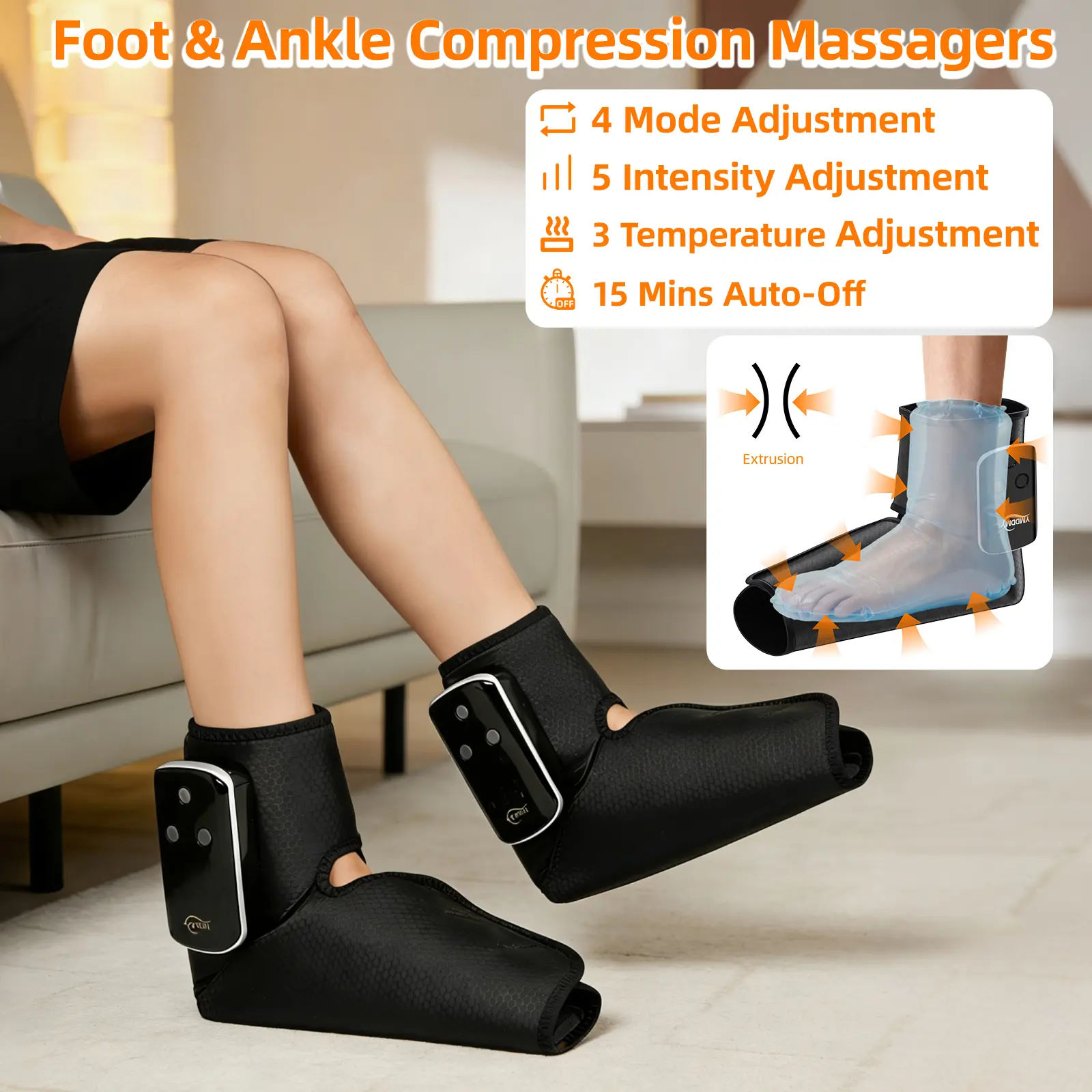 2-Pack Air Compression Foot Massager with Heat, 4 Modes & 5 Intensities, Heated Foot Wraps for Tired & Achy Feet, Fits US Size 6-10, Gift for Mom & Dad Foot Spa Machine Adjustable