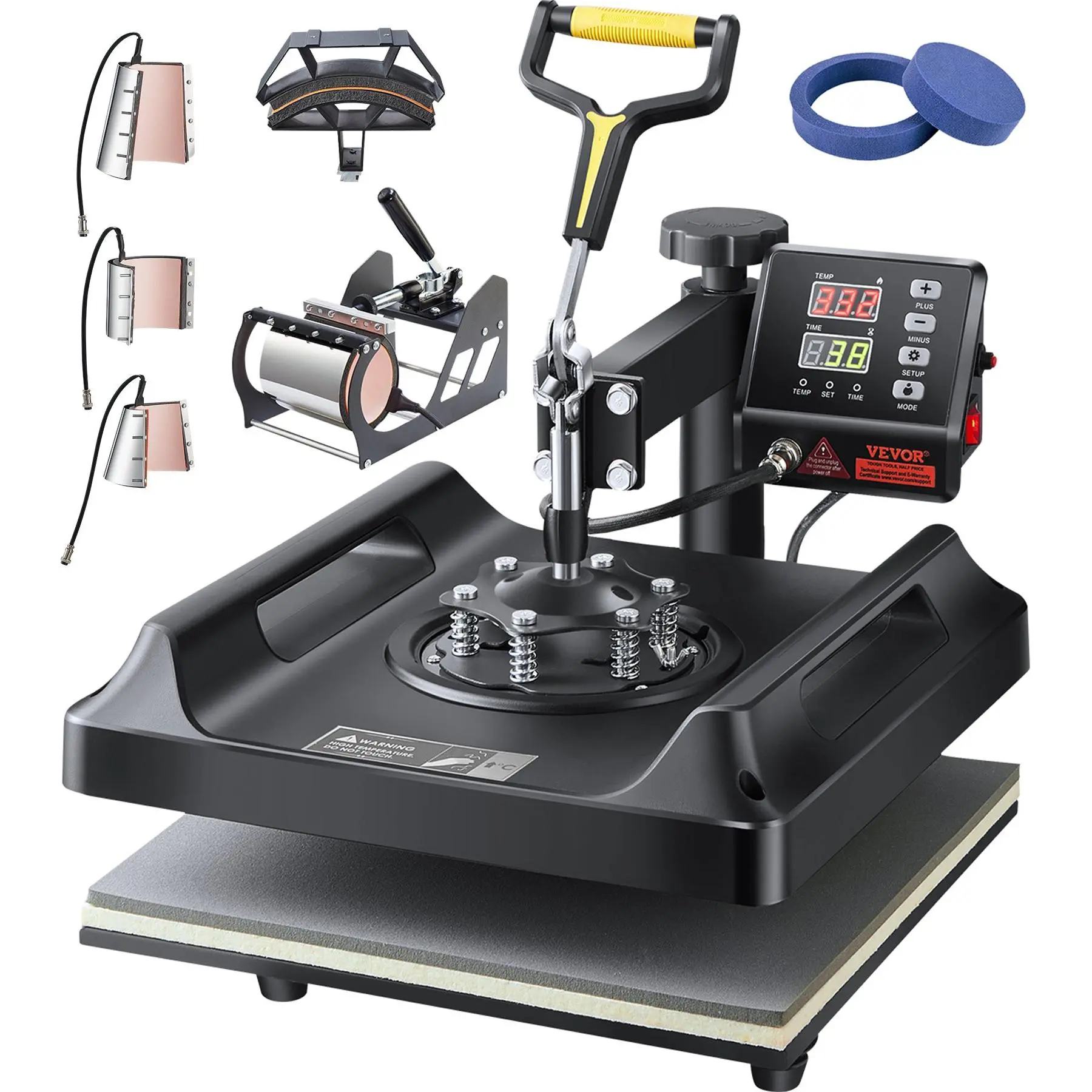 【DealsForYouDays】VEVOR 8-in-1 Combo Heat Press Machine, 15x15 in Swing-Away Arm T-Shirt Printer with Digital Panel Control, 1150W Adjustable Pressure, Automatic Shutoff Sublimation Transfer Tool Kit with Mug Plate for T-Shirts, Hats