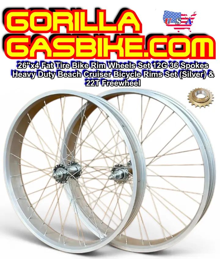 26"x4 Fat Tire Bike Rim Wheels Set 12G 36 Spokes Heavy Duty Beach Cruiser Bicycle Rims Set (Silver) & 22T Freewheel