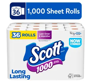 Scott 1000 Toilet Paper 36 Rolls Bulk Pack, Septic Safe Bath Tissue