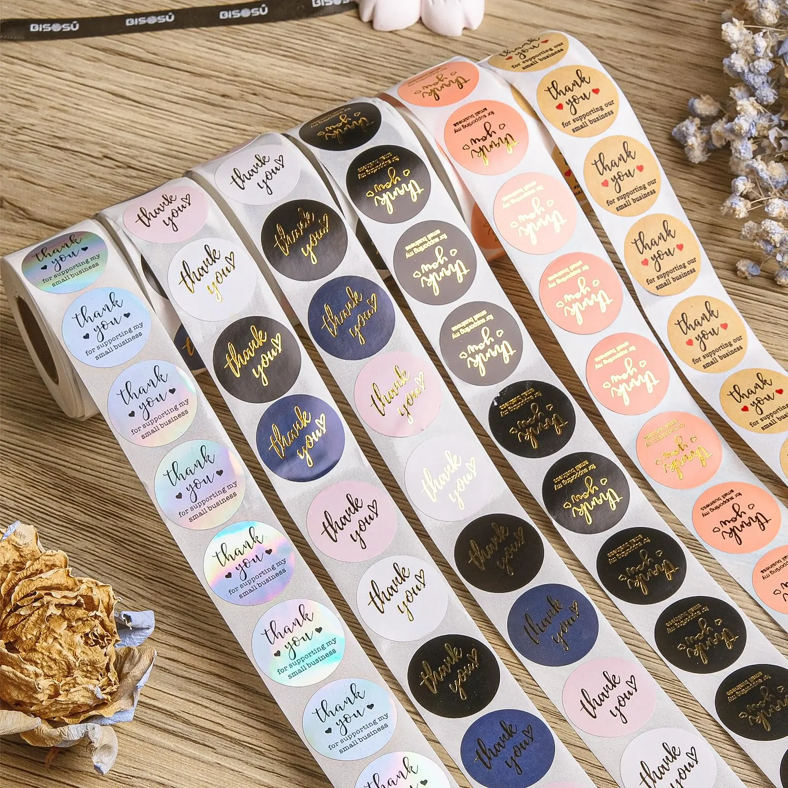 6 Rolls 3000 Thank You Stickers, 1 inch Holographic Thank You Stickers for Small Business, Self-Adhesive & Waterproof Stickers Thank You Stickers for Packaging