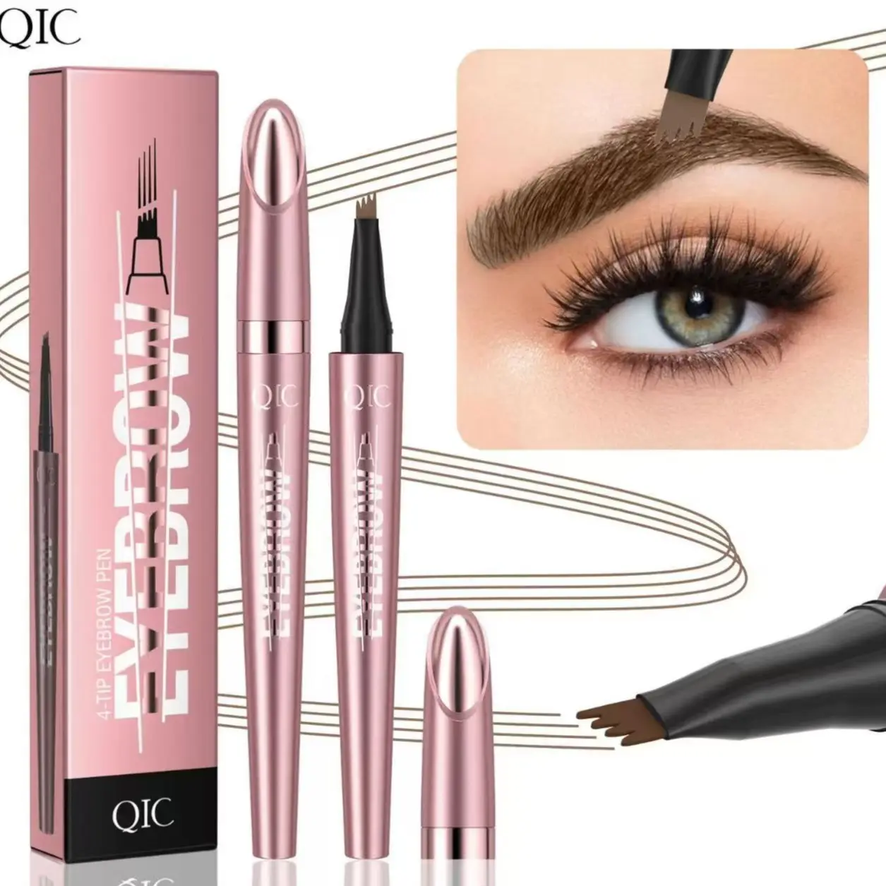4-Fork Liquid Light-Drawing Eyebrow Pencil Waterproof, Long-Lasting Eyebrow Kit with Brow Styling Brush, Daily All Skin Types Makeup Tool, Beauty & Personal Care Accessory