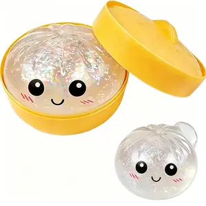 Glitter Series Expressive Big Dumpling Squishy – Soft Squeeze Toy, Cute Anxiety Relief Fidget Toy with Steamer Storage Case, Stress Relief