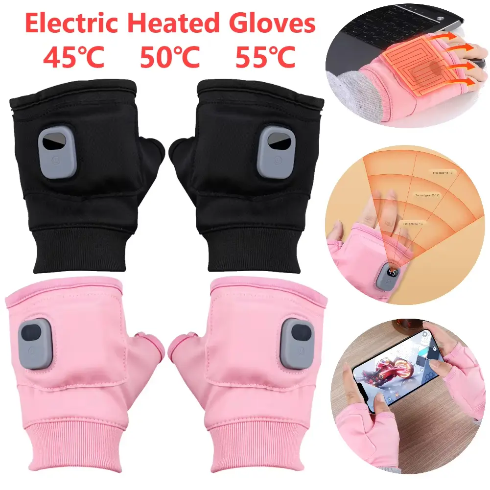 Electric USB Rechargeable Warm Gloves, Plain Stylish and Beautiful Lycra Microfiber Gloves with Digital Display, Third Gear Temperature Adjustment, Instructions Included for Skiing, Cold Weather Driving