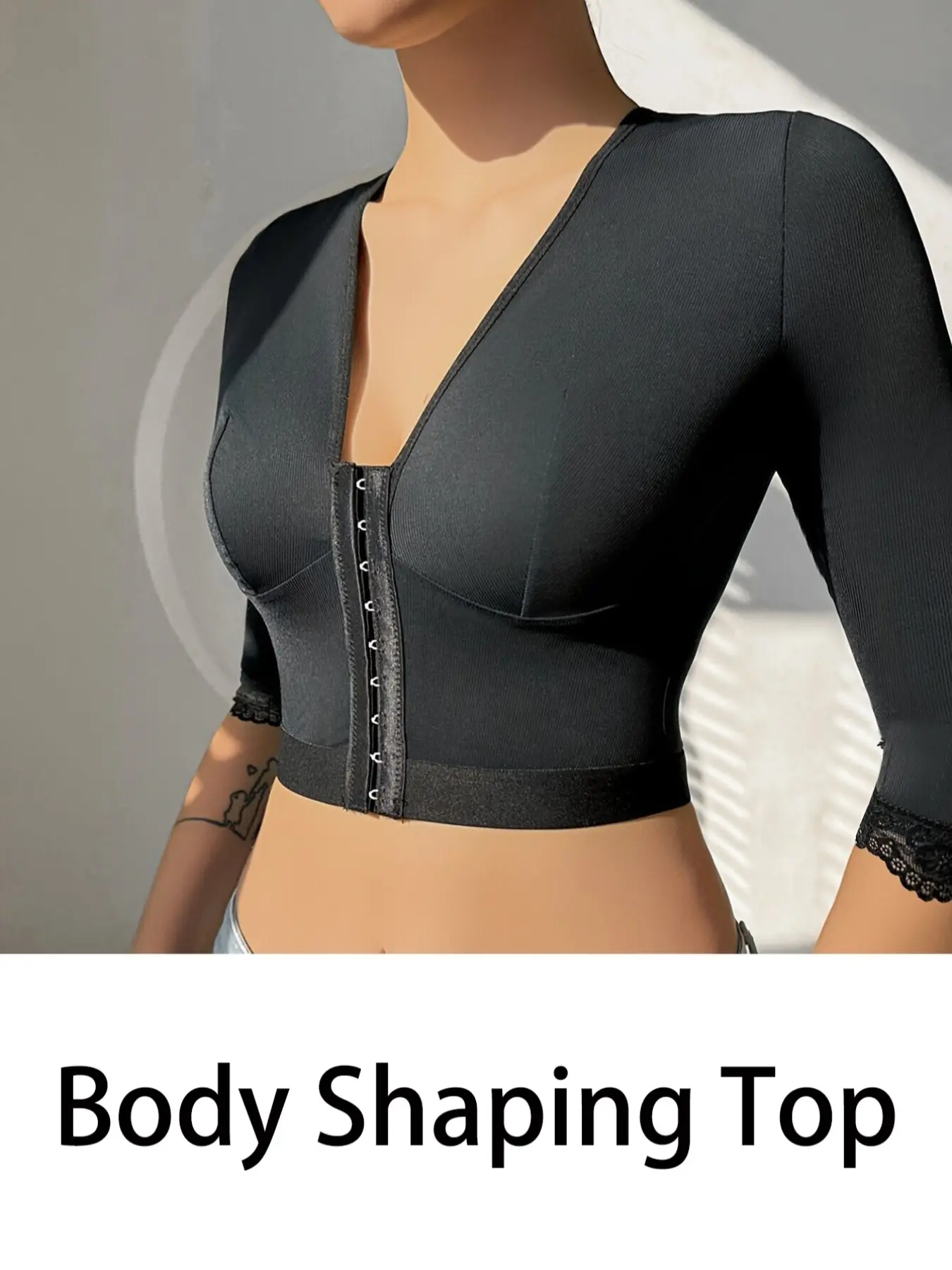 Women's Body Shaping Top Faja Body Shaper Elegant Corset Bra Shapewear Elastic Chest Binding Arm Cuffs Lace High Stretch Soft Comfort Lightweight Seven-Quarter Sleeves Front Button Design