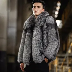 Men's Windproof Faux Fur Coat with Imitation Fur Lining Full-Zip Winter Jacket Loose Fit Casual Outerwear Square Neck Short Length Warm Insulated Coat for Men & Teens Menswear