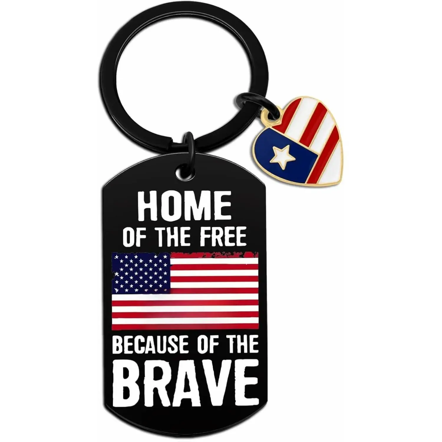 Stainless Steel American Flag Graphic Keychain Pendant - Patriotic Military Gift for Independence Day - For Keys, Purse, Backpack Ornament, 1.2" X 1.7"