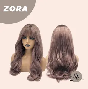 JBEXTENSION 22 Inches Purple with Dark Root Curly Wig with Bangs ZORA