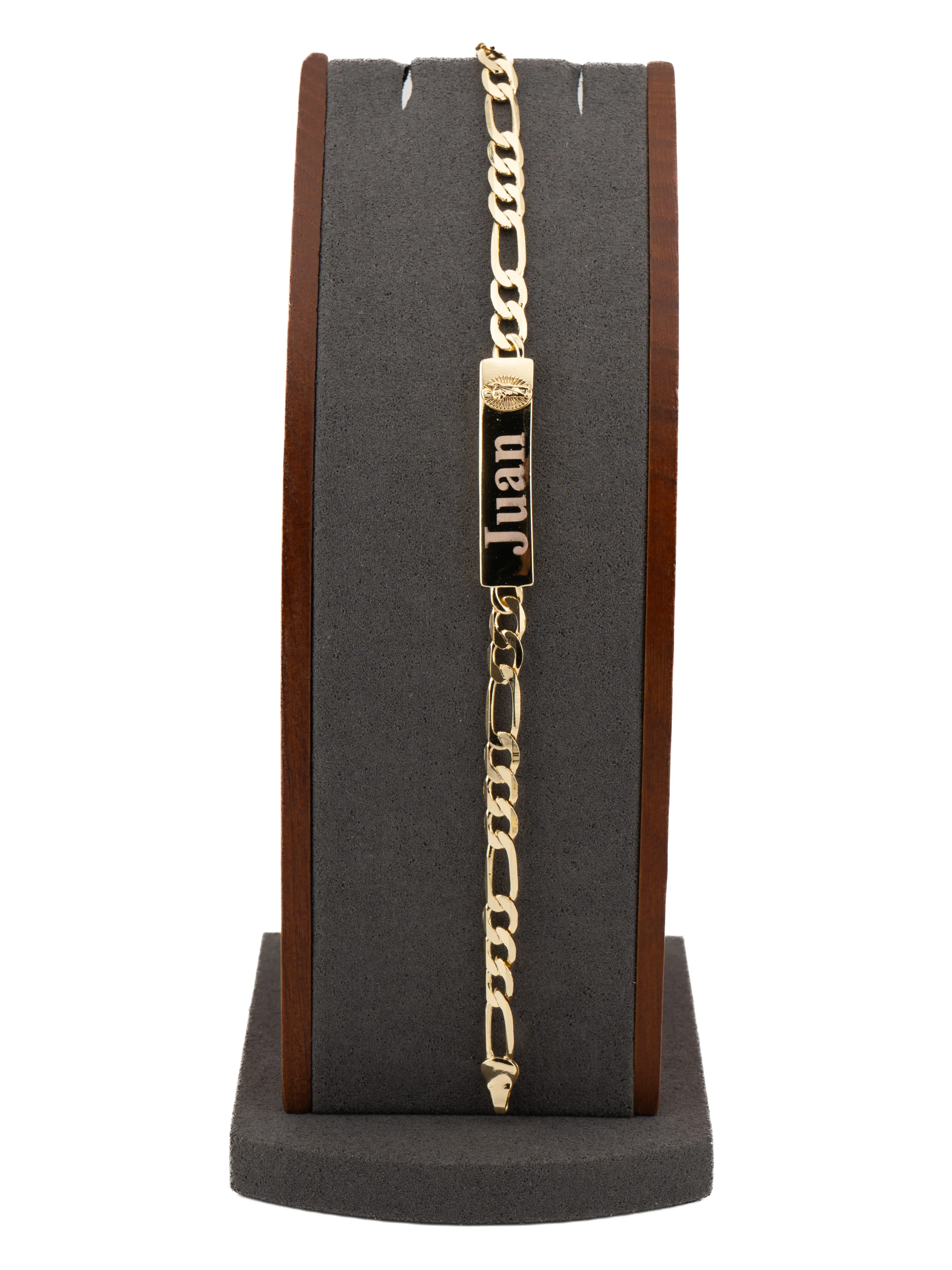 8-inch gold-plated bracelet with a St. Jude Thaddeus figure. Personalize it with your name by leaving it in a note or message.