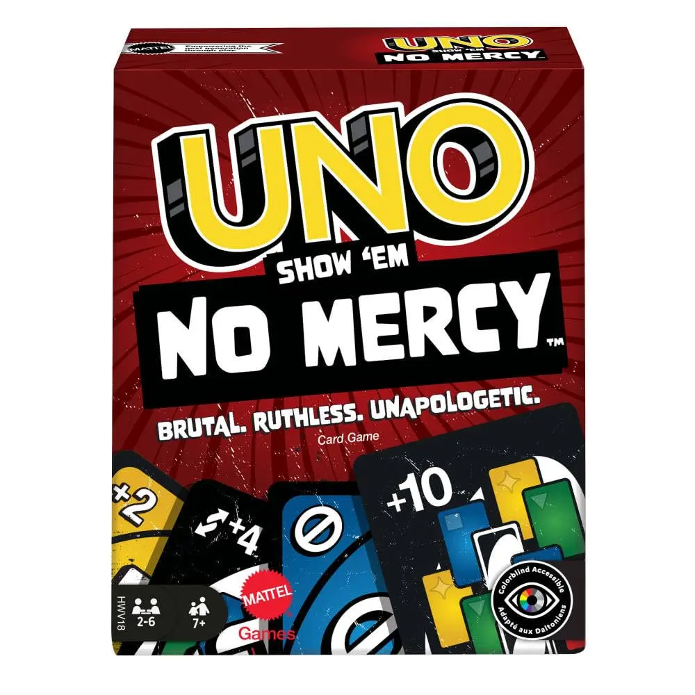 Mattel Games UNO Show ‘em No Mercy Card Game for Kids, Adults & Family Parties & Travel with Extra Cards, Special Rules & Tougher Penalties