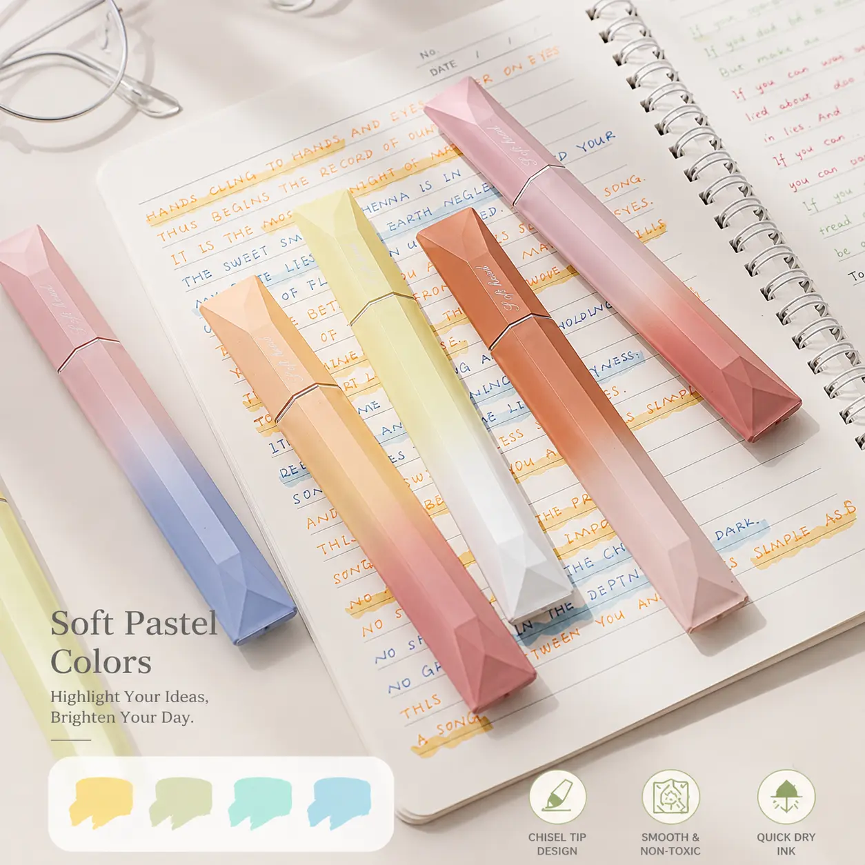 Fluorescent Art Markers - Multi Color Soft Tip Pens, Large Capacity Washable Quick-Dry Smudge-Free Ink Set, Non-Toxic Smooth Colouring Pens for Coloring, Drawing (Office Stationery Markers & Daubers), Multi Color Pens