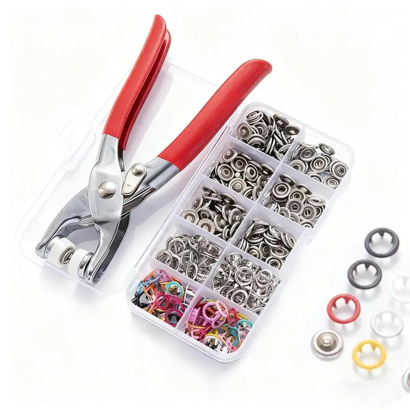 Craftsmanship DIY 200 Sets Metal Snaps Buttons with Fastener Pliers Press Tool Kit for Sewing and Crafting (Ten Colors,9.5mm),DIY Seamless Stitching,Halloween Party Gifts,Hand Tools Kits