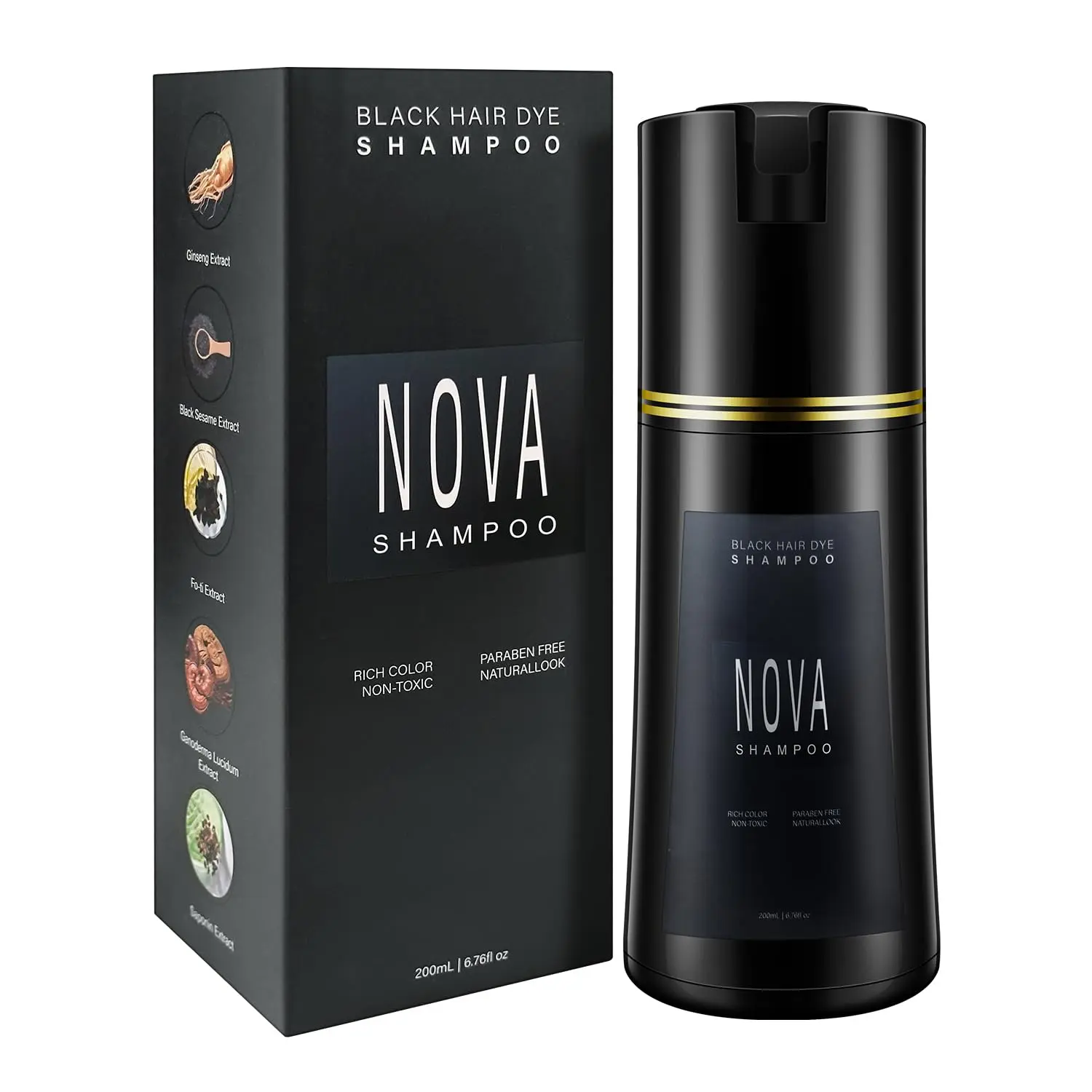Hair Dye Shampoo & Champu Para Canas - Natural 3-in-1 Instant Gray Coverage for Men & Women (Black) Dark Haircare, Semi Permanent Hair Dye, Shampoo Dye Hair Color