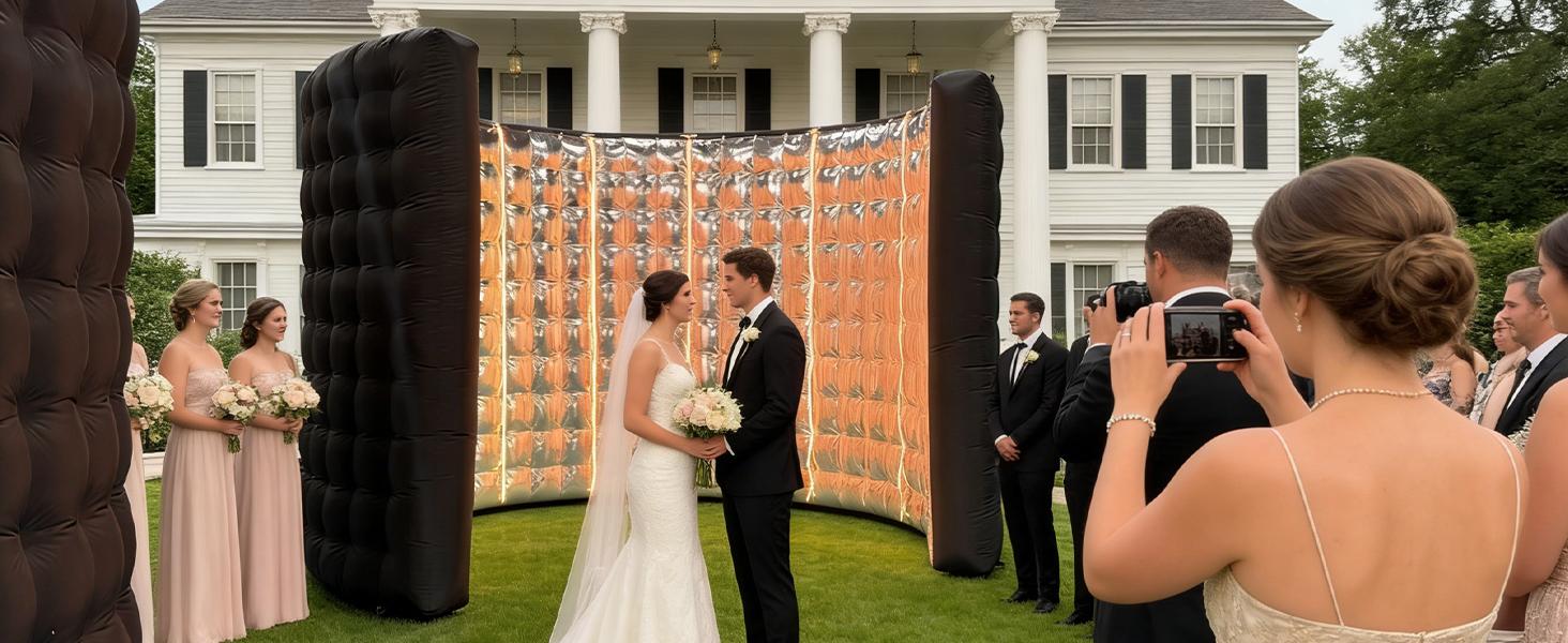 SAYOK 360 Photo Booth Backdrop, 10FT Inflatable Photo Booth Wall with Light, Enclosure, Photoshoot Background Silver Wall for 360 Photo Booth Machine, Wedding, Party, Event, Exhibition