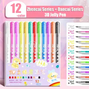 3D Three-Dimensional Double-Line Jelly Pen Set 12 Colors Fluorescent Glitter Pen Hand Account Handwritten Newspaper Children's Outline Painting Pen