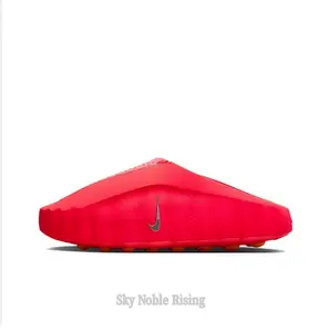 Vibrant Red Thick-Soled Mule Slides, Orange Cushioning Massage Outsole, Perforated Upper, Pre-Game Recovery Tech Slides