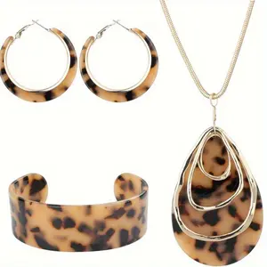 4 pieces / set of fashionable Bohemian resin earrings, necklaces and bracelets set, consisting of a pair of earrings + a necklace + a bracelet of acrylic jewelry, suitable for ladies' exquisite acrylic jewelry accessories