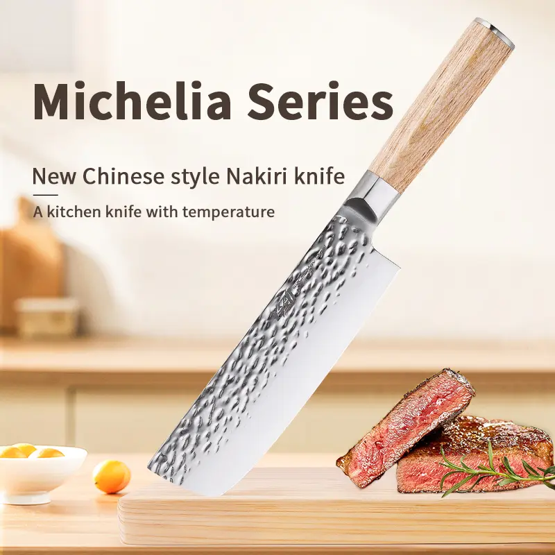 FINDKING 1pc 6.5 inch Nakiri Knife, New Michelia Series Professional Chef Kitchen Knife, Japanese Knife with Log Color Pakka Wood Handle, Stainless Steel Kitchen Tools