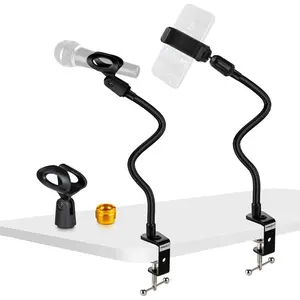 Desktop Mic Stand 13" Flexible Gooseneck Microphone Stand Desk Universal Microphone/Phone Stand Holder with Heavy Duty Desk Clamp, Mic Clip, 3/8" to 5/8" Screw Adapter for Universal Mic