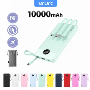 VRURC 10000mAh Power Bank with 4 Built-in Cables USB-C USB-A Type-C LED Display Fast Charging Protection Multi-Device Battery Pack for iPhone Samsung Android Tablet iPad Earbuds Smartphone Black Green Compact Portable   #Summervibes