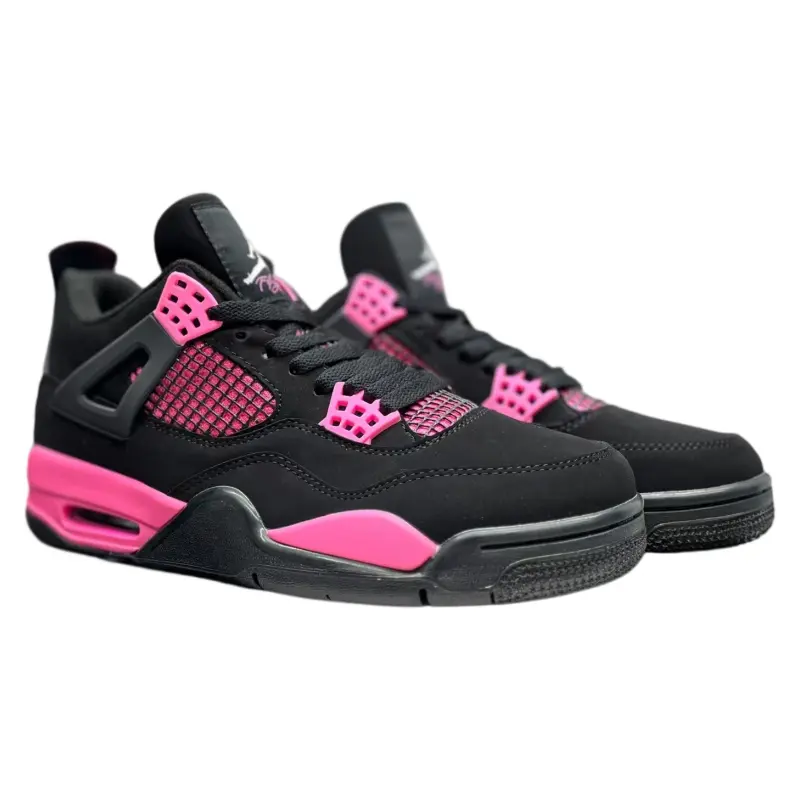 Black Hot Pink Suede Mid‑Top Sneakers,Breathable Mesh Panels,Rubber Outsole,Visible Cushion Unit,Retro Street Basketball Casual Footwear