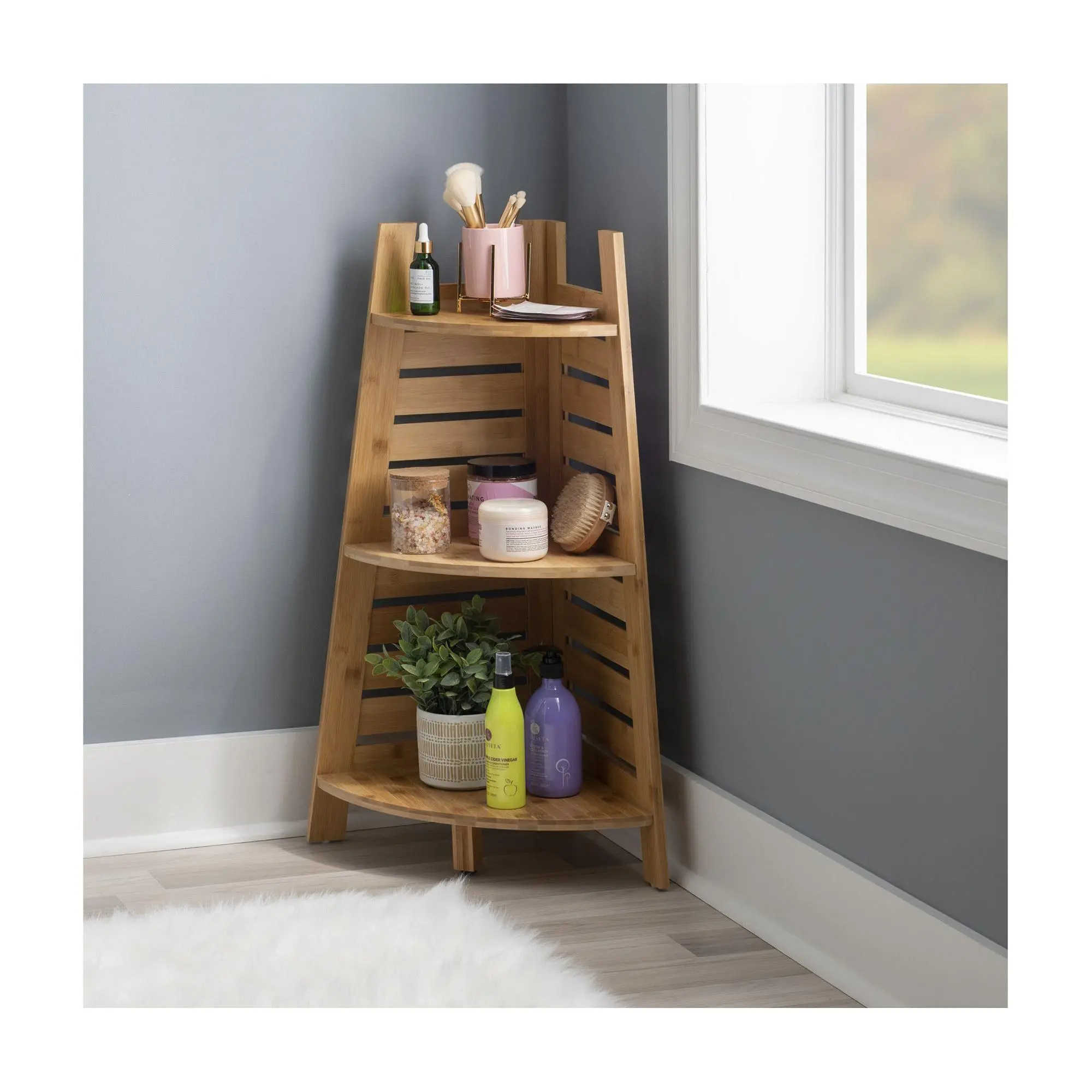 Linon Home Decor Baxter Bamboo Corner 3-Shelf Unit