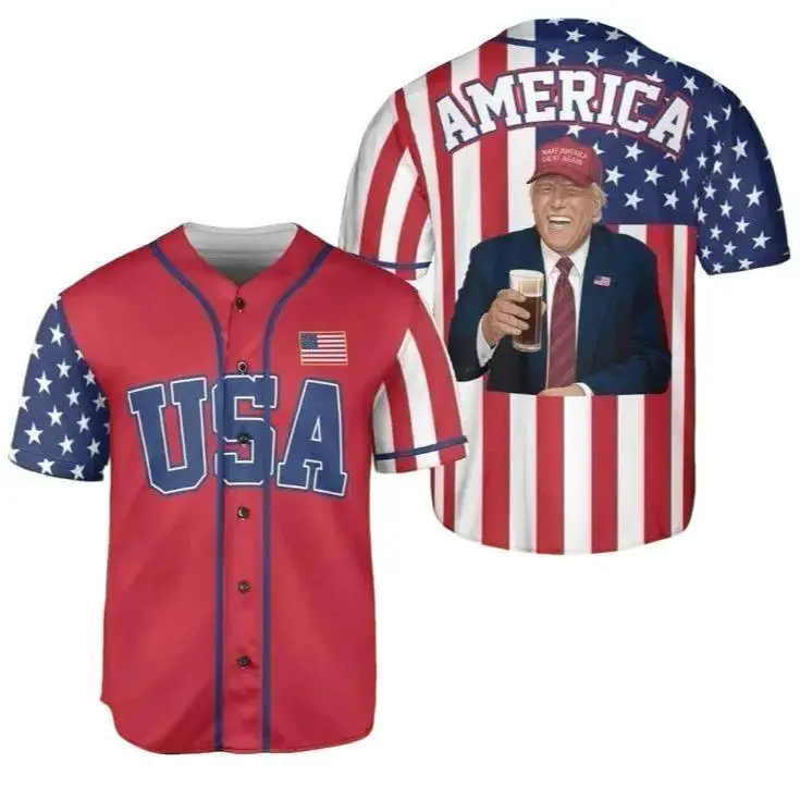 America Trump Beer 4th Of July Jersey, Funny Trump Beer Jersey Collection Coor Light Baseball Jersey, Player Name Jerseys, 2024 Baseball Beer Lover Summer Jersey for Men and Women