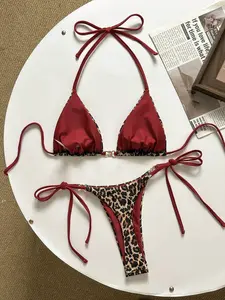 KULANI 2026 Spring/Summer Spaghetti Strap Textured Sweet Women's Bikini Swimwear 2 Pieces Set Gingham Bikini Set Red Bikini Bikini Set Vacation Beach Set For Women