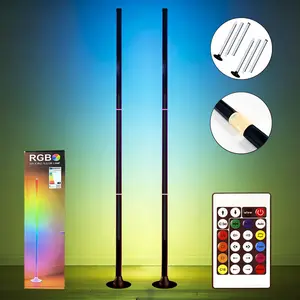 EISSLOLY 2PC RGBIC Floor Lamp, Splicing LED Corner Floor Lamp with Remote, 16 Million Colors Dimmable Music Sync Ambient Lighting, Easy Install Minimalist Standing Lamp for Living Room, Bedroom, Gaming Room, Home Decor, White/Black