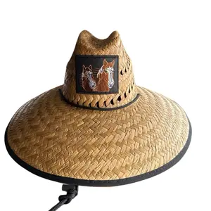Wide Brim PALM Straw Hat with Patch | Vaquero Sombrero | Sun Protection Beach Hat| ONE SIZE FITS MOST/ALL