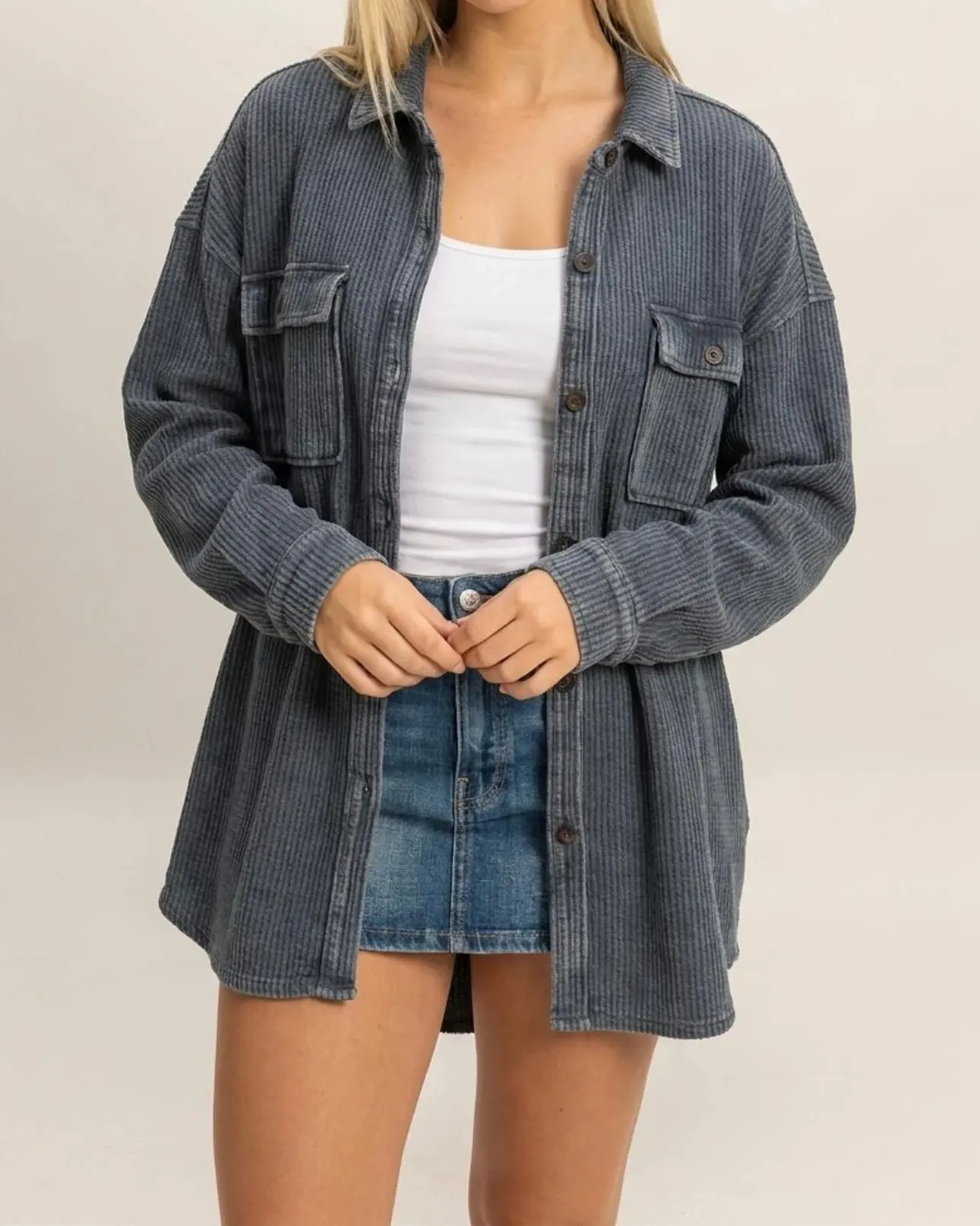 Tanya Waffle Shacket (Grey)