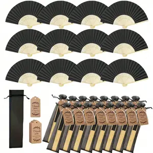 1/5/10Set Elegant Folding Hand Fan Set, Includes Thank You Card And Gift Bag, Bride's Bamboo Hand Fan, Suitable As Bridesmaid Gift And Wedding Decor, Perfect For Parties, Events, And Summer Accessory, Decoration Items, 1pc
