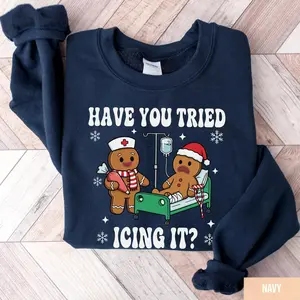 Try Icing It Nurse Christmas Sweatshirt or Shirt , Funny Nurse Christmas Shirt, Gingerbread Nurse Tee, Nurse Holiday Shirt Gift, Xmas Nurse Tee