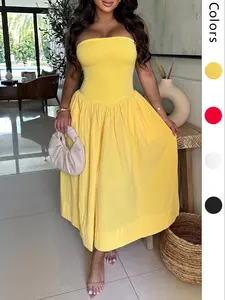 Women's Solid Color Tube Dress, Casual Strapless Dress for Summer, Women's Clothing for Daily Wear