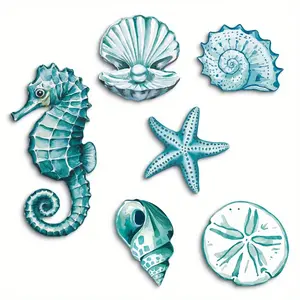 Ocean Style Shell and Seahorse Wall Stickers, Wall Decal, Wooden Sign Decor, Home Farmhouse Living Room Coffee Shop Bar Club Hotel Beach House Gift
