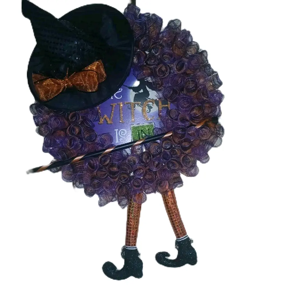 DIY Crafts Halloween Wreath with Witch Hat and Bow for Festive Home Decor