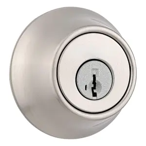 660 Deadbolt Lock  Satin Nickel Round Exterior Keyed Front Entry Door Pick Resistant SmartKey Rekey Security Single Cylinder Dead Bolt with Microban Protection