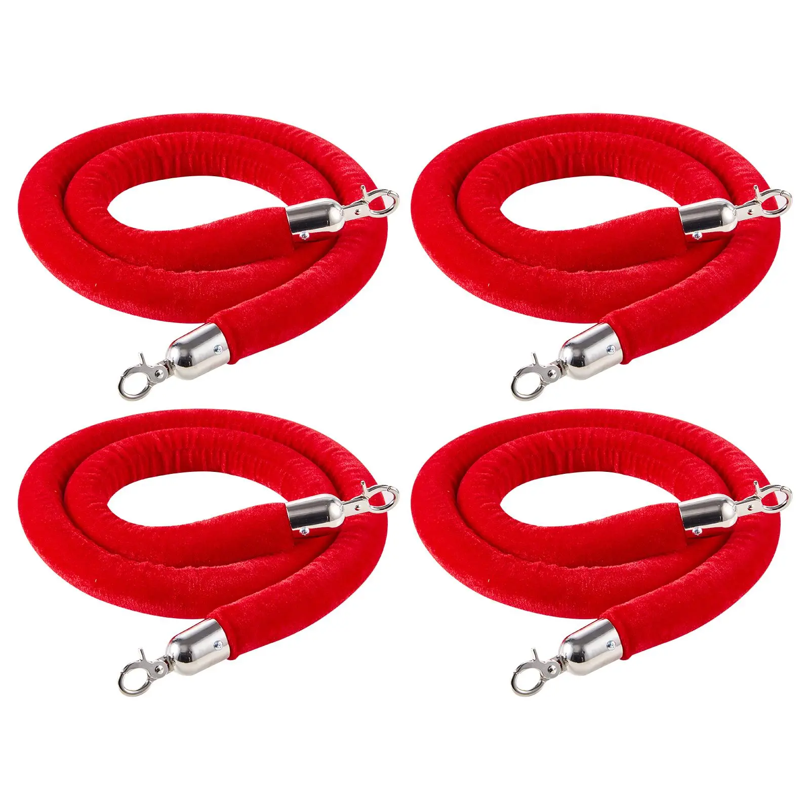 【summerfinds】VEVOR 4 Pcs Red Velvet Stanchion Ropes, 5 ft Crowd Control Stanchion Red Velvet Ropes with Silver Hooks, Post Queue Barrier Carpet Rope for Carpet Events Movie Theaters Grand Openings Hotels Party
