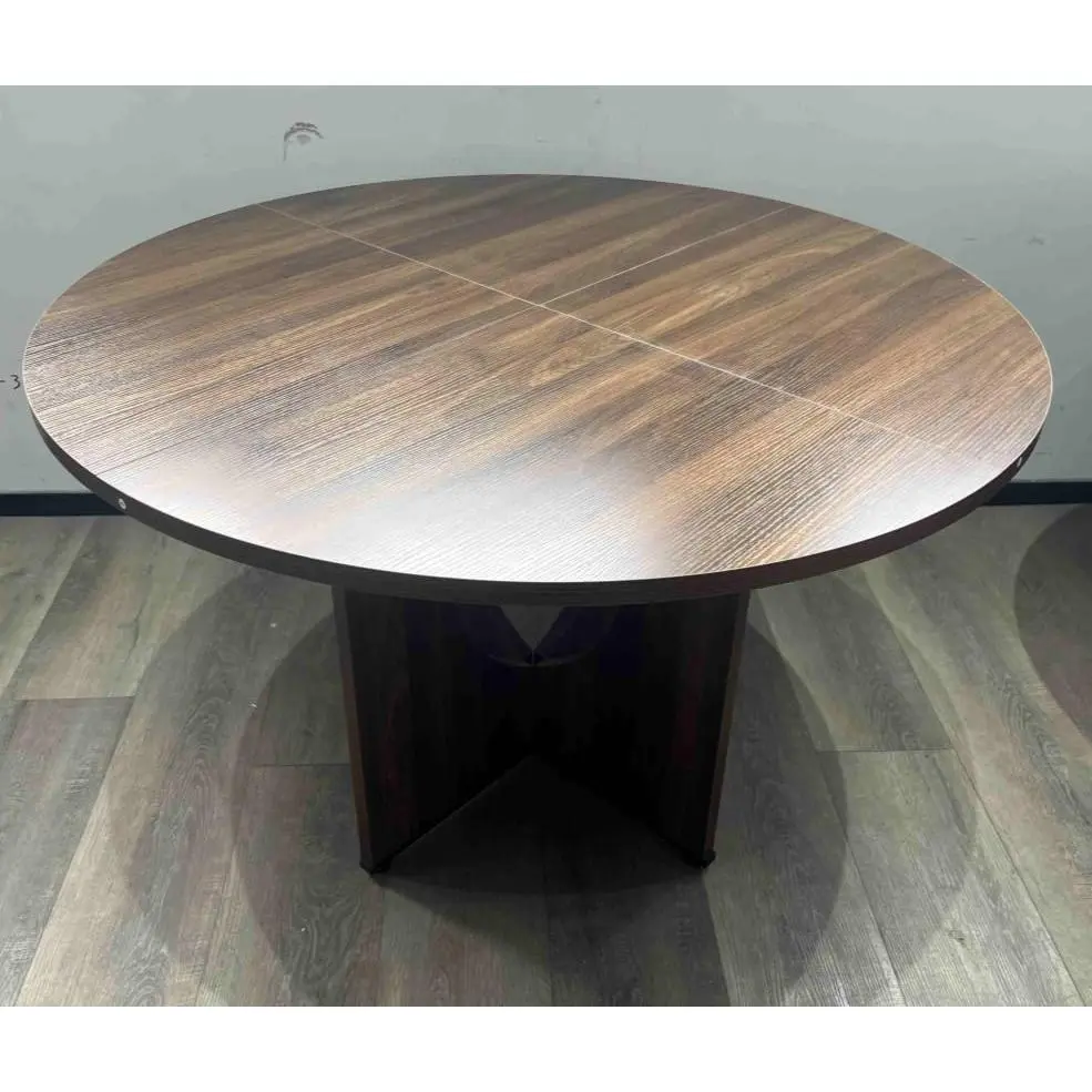 Garvee Round Dining Table, 47 Inch Rustic Look Wood Frame Dining Table with Cross Legs for 4-6 People