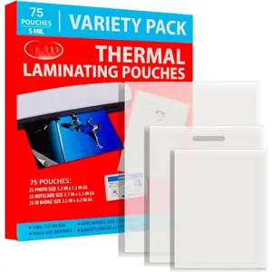 5MIL Thermal Laminating Sheets (75 Count) Photo, Notecard, I.D. Badge Sizes, Dry-Erase Friendly Laminating Pouches, Compatible with Laminators,  Clear Laminated Finish