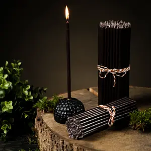50 Pack Very Slim 6.3" x0.2" Black Beeswax Taper candles