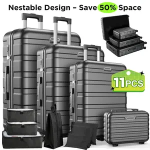 11 PCS Hardshell Luggage Sets – Durable Hardshell Suitcases with Silent Spinner Wheels and Password Lock for Family Trips, Checked & Carry on, Vacation & Business, Black