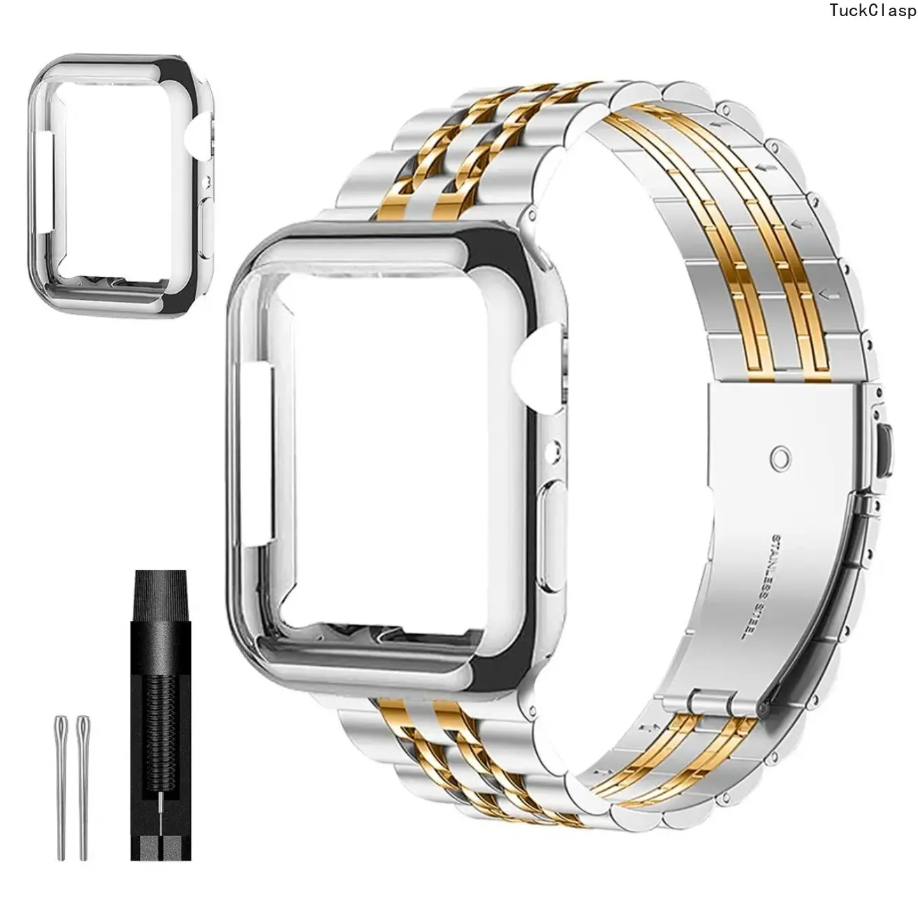 Watch Band & Protective Case Set – Stainless Steel, Fits Apple Watch 38–49mm & Series 1–9/SE/SE2, Smartwatch Strap Set for Summer Rotation