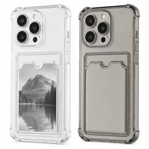 Transparent Card Slot Bag Holder Phone Case for iPhone 17Air 17 16 15 14 13 12 11 Pro Max X XS Clear Wallet Silicone Shockproof Back Cover Protection Screen Protector