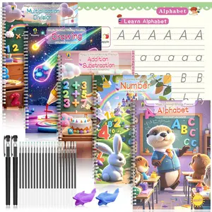 Large Magic Practice Copybook, 5 Books with Pens 6.9x10 inch,  Grooved Handwriting Practice for , Magic Grooved Writing Practice, Gifts for 4 Year Old Boys or Girls.Learning Books